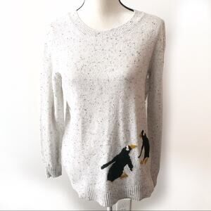 Loft Speckled Cotton Blend Penguin Knit Sweater S
